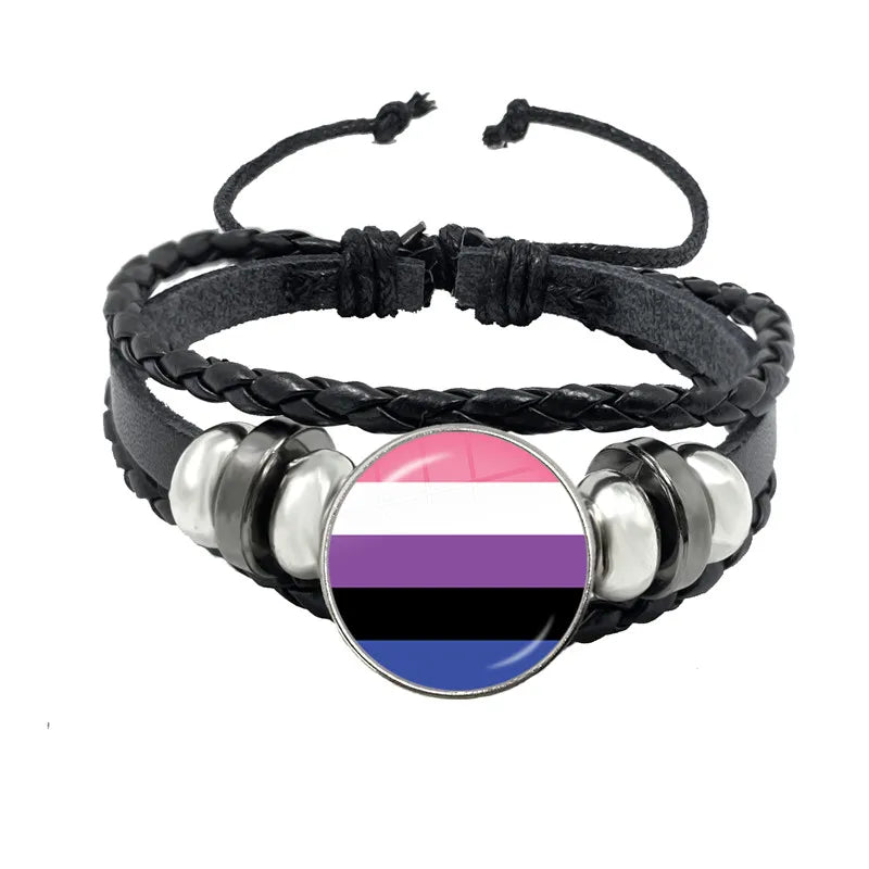 LGBT Schwarz Weave Leder Armband Bi Stolz Glas Cabochon Homosexuell Stolz Regenbogen Flagge Foto Armreif Schmuck Für Frauen Männer Liebhaber geschenk