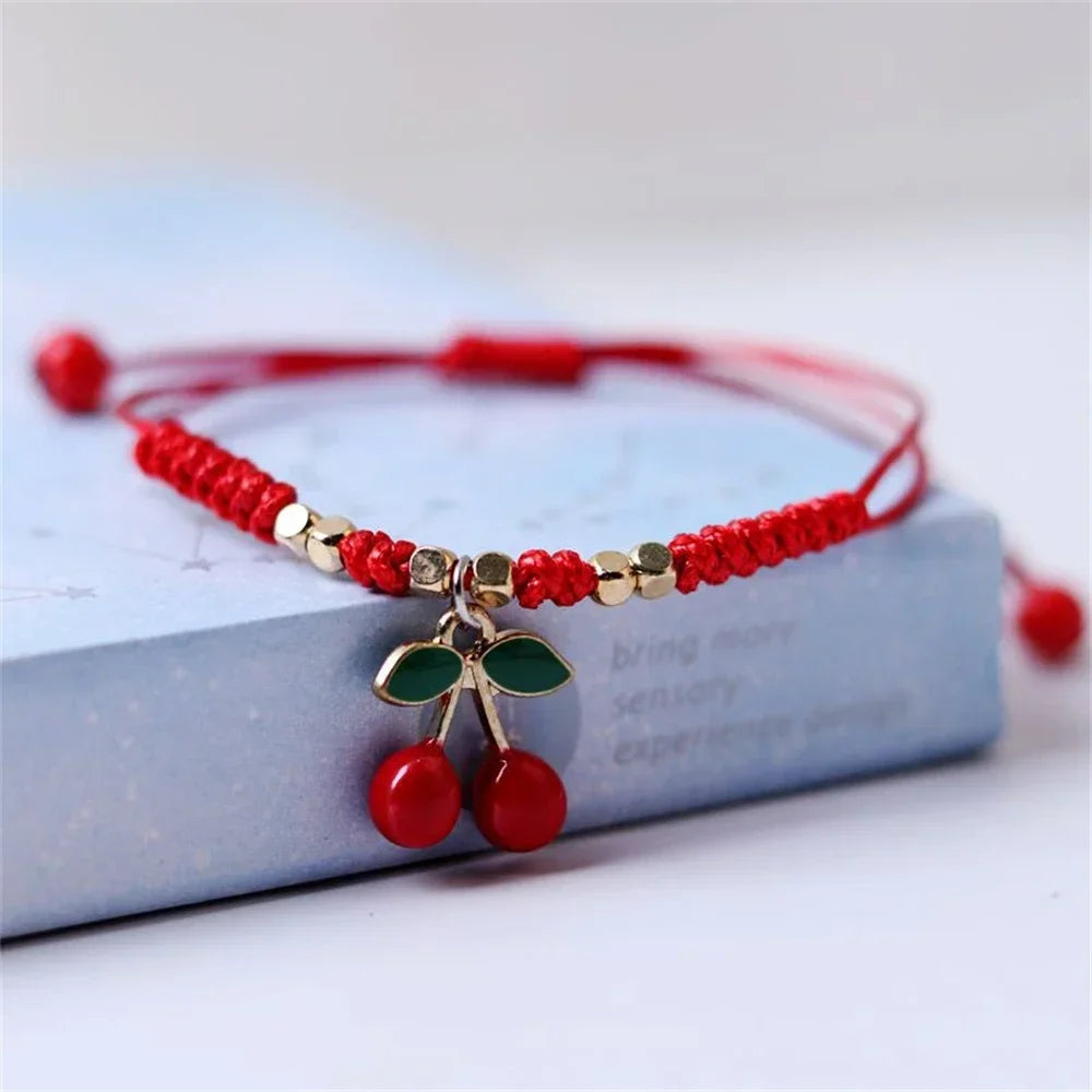 Süße Erdbeere Kirsche geflochtene Handschnur DIY verstellbare rote Seil Armbänder für Mädchen Mode Accessoires Geschenke Schmuck