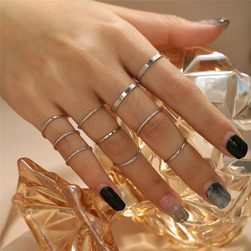Boho Zirkon Ringe Set für Frauen, Gold Farbe Böhmen Kristall Brief Liebe Herz Mond Pfeil Blume Ring Hochzeit Schmuck Geschenke