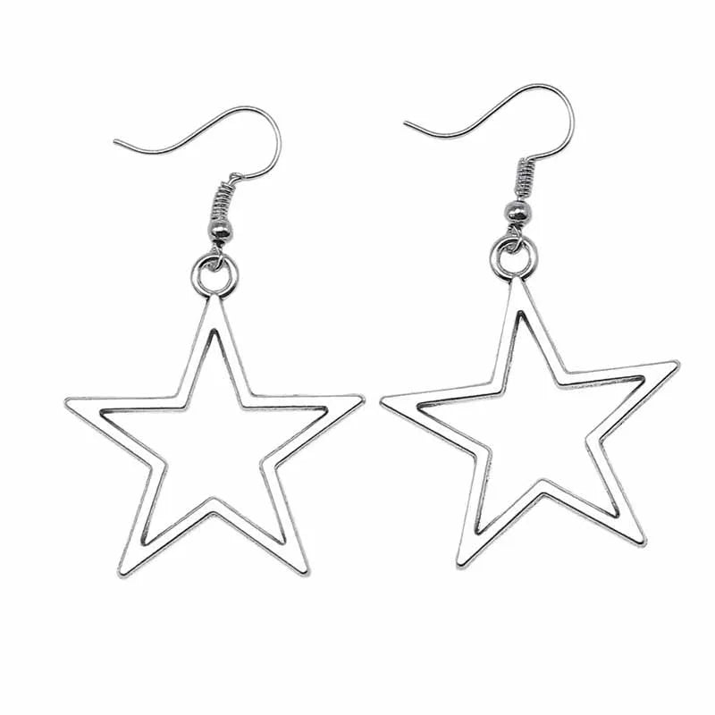 Mode Einfache Design Silber Farbe Hohl Stern Anhänger Ohrringe Frauen Vintage Tropfen Ohrringe Neue