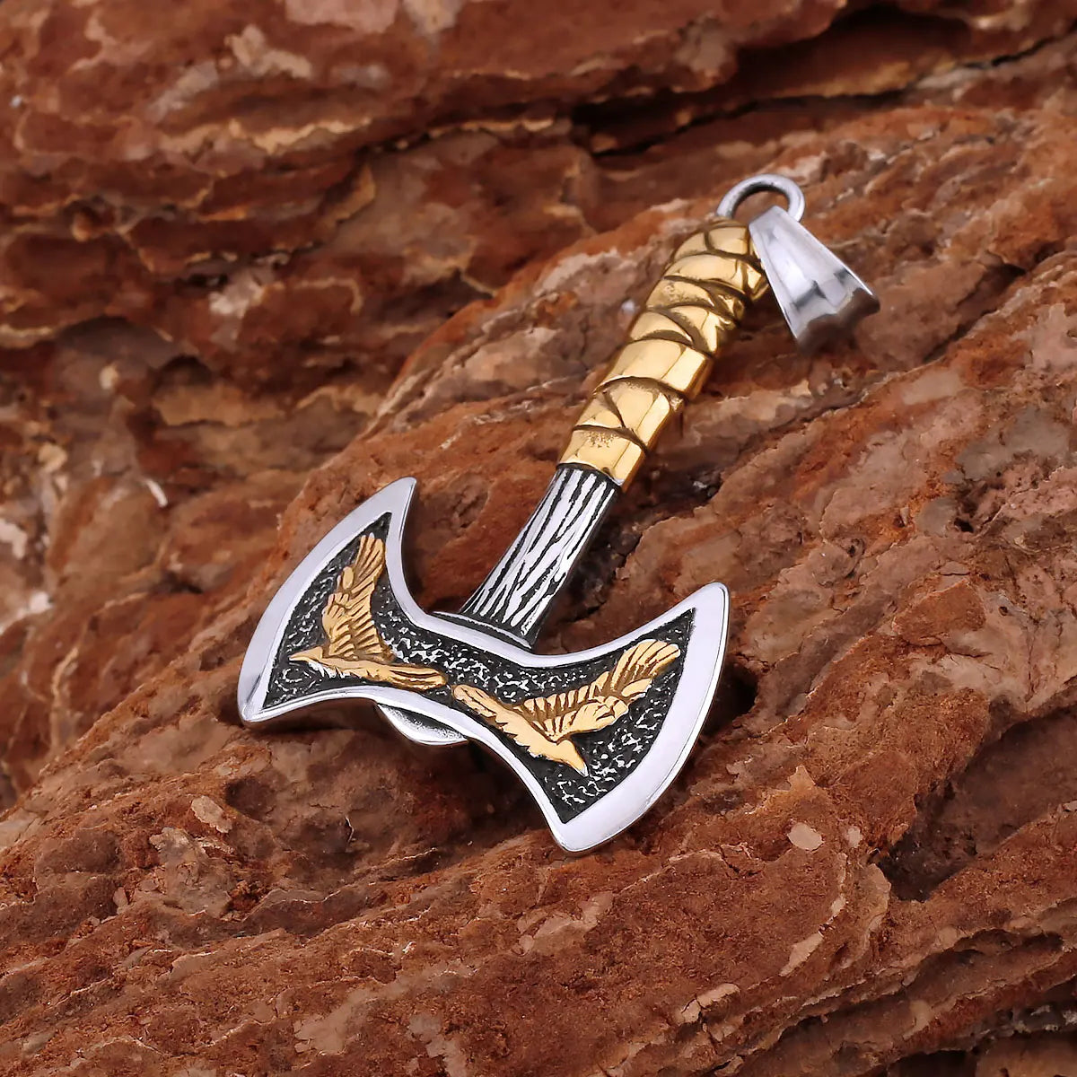 Edelstahl Wikinger Axt Halskette Gemischt Gold Farbe Odin Rabe Anhänger Herren Persönlichkeit Rune Amulett Geschenk für Freund