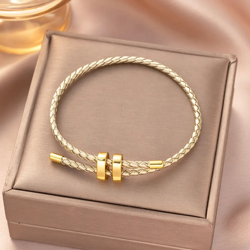 Trendige Armbänder mit rotem Faden für Damen und Herren, Edelstahl, geflochtenes Seil, verstellbares Charm-Armband, Unisex-Schmuck