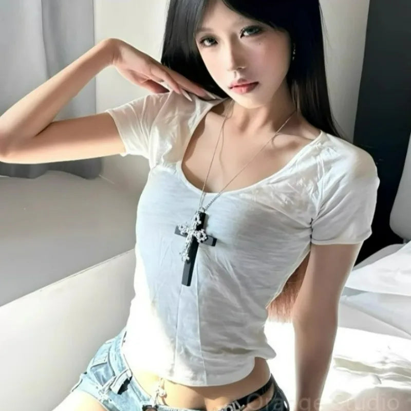 Y2K Holz Kreuz Schwarz Bohrer Anhänger Halskette für Frauen Männer Mode Vintage Coole Würzige Mädchen Hip Hop Halskette Party Schmuck Geschenke