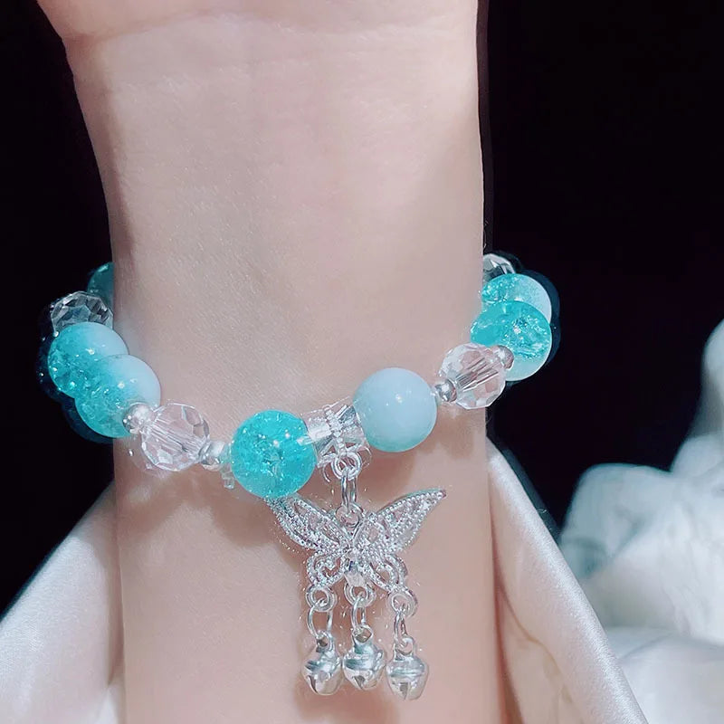 Schöne Frauen Hand Armbänder Schmetterling Herz Glocke Quaste Schloss Eis Rissige Perlen Glas Perlen Stretch Armreif Student Schmuck 1164
