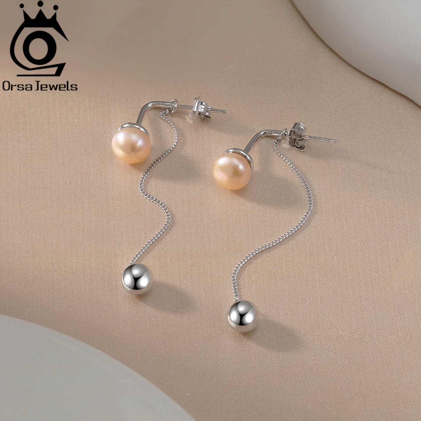 ORSA JEWELS Ohrhänger aus 925er-Sterlingsilber, natürliche Süßwasserperle, Strang und Perlen, Kugelornament, Quasten-Stil, Geschenk GPE 124
