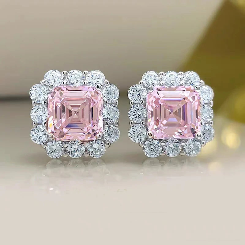 Ohrstecker aus 925er-Sterlingsilber, gelb/rosa/klarer Zirkon, für Damen, hochwertiger Luxus-Braut-Hochzeits-Silber-925-Schmuck