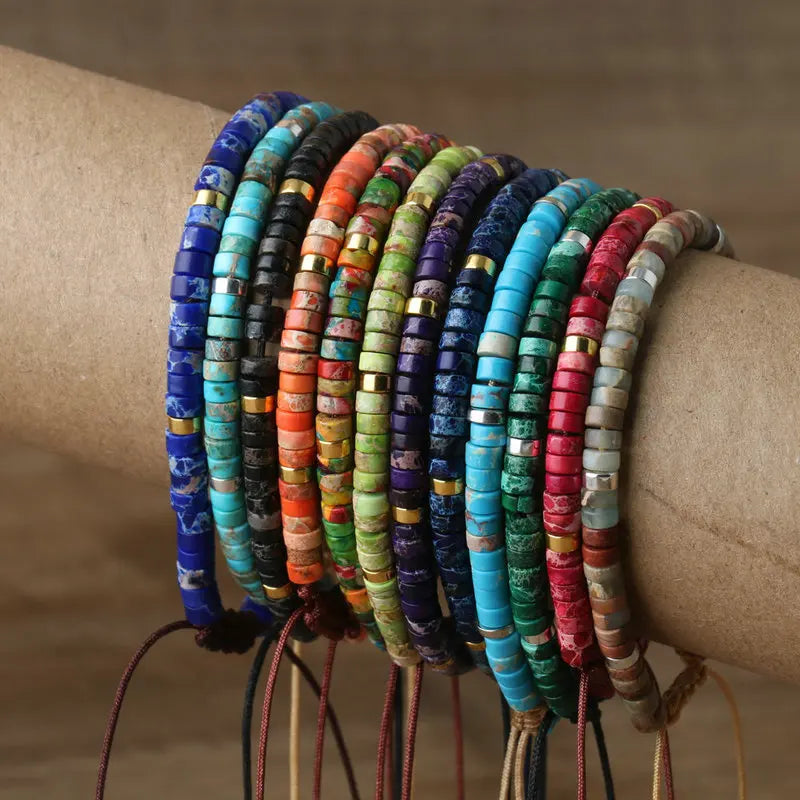 1PC Natürliche Blaue Kaiser Stein Perlen Gewebt Armband Poliert Block Form Einstellbare Seil dame Geschenk Armband Perlen Armband