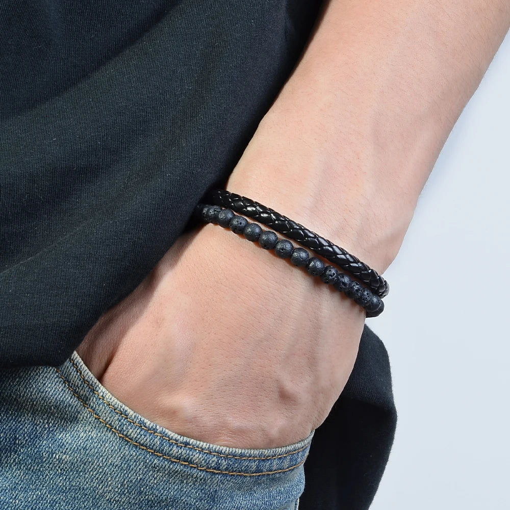 1pc Edelstahl Armband Tigerauge Stein Perlen Armband Natürliche Lava Stein Perlen Edelstahl Armband Männer Frauen Schmuck