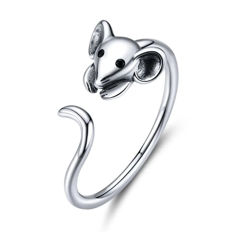 WOSTU 925 Sterling Silber Katze Haustier Einstellbare Ringe Für Frauen Tier Hund Offenen Ring Familie Tochter Geburtstag Schmuck Mädchen Geschenk