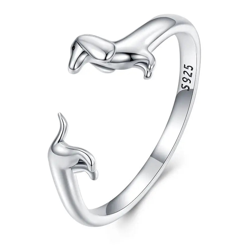 WOSTU 925 Sterling Silber Katze Haustier Einstellbare Ringe Für Frauen Tier Hund Offenen Ring Familie Tochter Geburtstag Schmuck Mädchen Geschenk