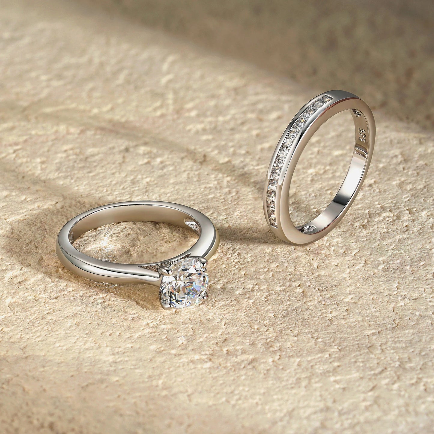 Newshe Verlobungsring aus 925er Silber, Ehering, Weiß-Gelb-Gold, Schmuck, luxuriöser Solitär-Ring mit rundem Kubikzircon und Diamanten