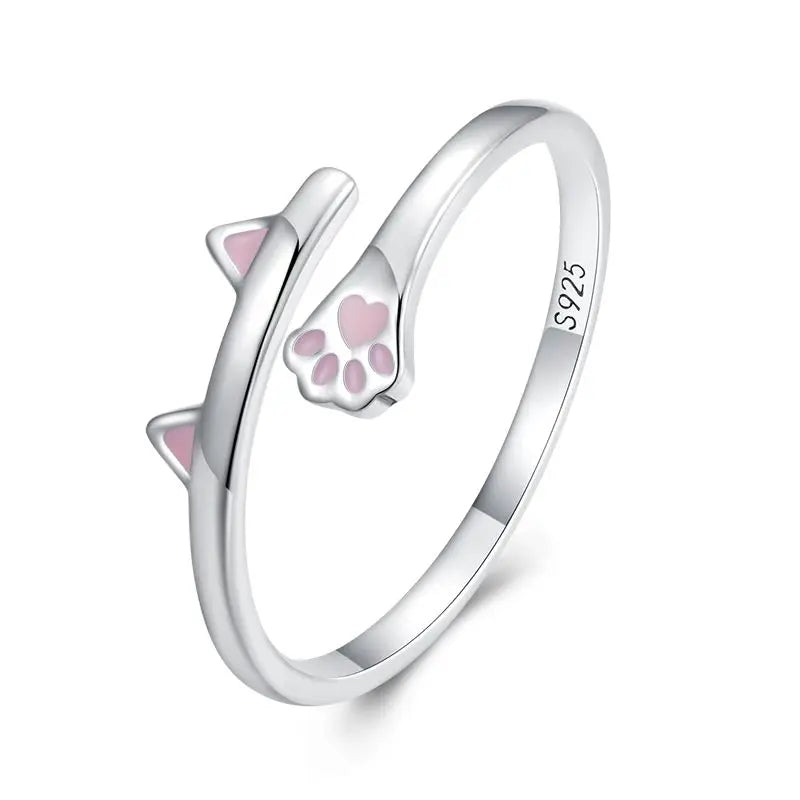 WOSTU 925 Sterling Silber Katze Haustier Einstellbare Ringe Für Frauen Tier Hund Offenen Ring Familie Tochter Geburtstag Schmuck Mädchen Geschenk