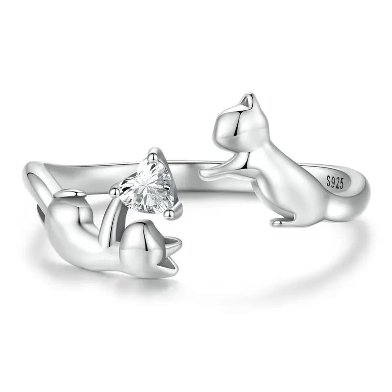 WOSTU 925 Sterling Silber Katze Haustier Einstellbare Ringe Für Frauen Tier Hund Offenen Ring Familie Tochter Geburtstag Schmuck Mädchen Geschenk