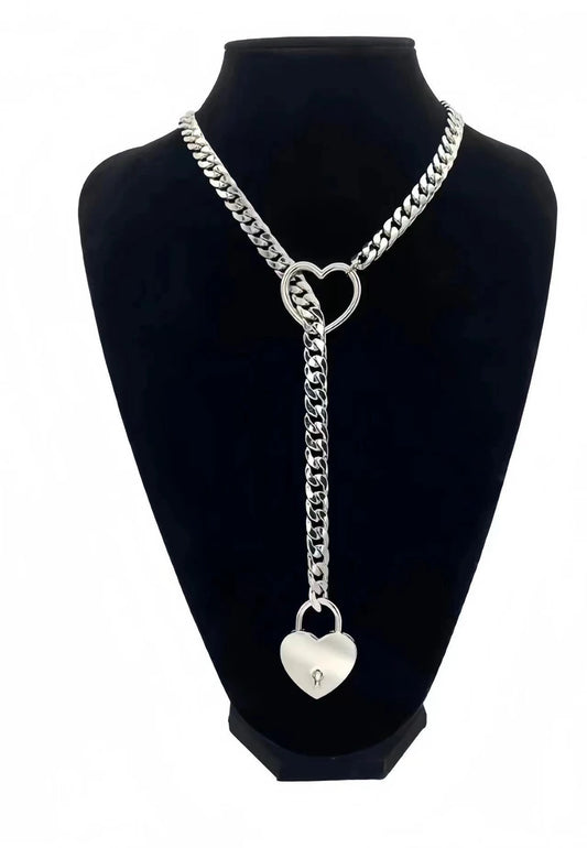 Y2K Silber Slip Kette Stern O-Ring Schloss Offenes Herz Charm Lariat Halskette für Frauen Punk Rock Cuban Link Kette Anhänger Y Halskette