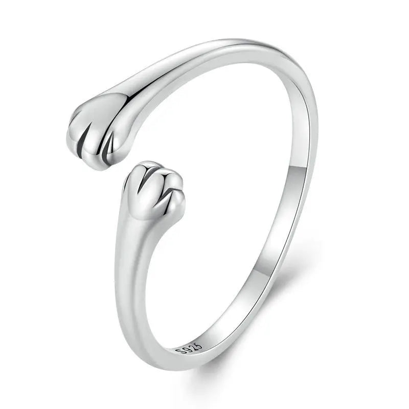 WOSTU 925 Sterling Silber Katze Haustier Einstellbare Ringe Für Frauen Tier Hund Offenen Ring Familie Tochter Geburtstag Schmuck Mädchen Geschenk