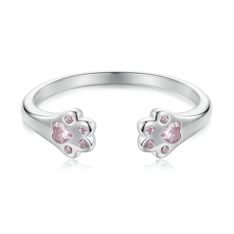 WOSTU 925 Sterling Silber Katze Haustier Einstellbare Ringe Für Frauen Tier Hund Offenen Ring Familie Tochter Geburtstag Schmuck Mädchen Geschenk