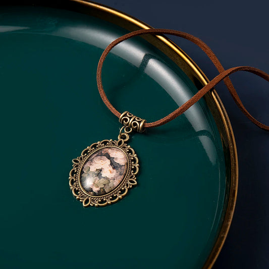 Vintange Weiß Rose Blumen zeit gem Anhänger Halskette Leder Seil Kette Halskette Frauen Modeschmuck SX-25