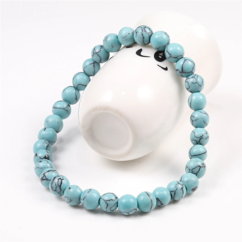 Natürliche Stein Elastische Armband 6mm Charme Männer Schwarz Lava Blau Perlen Strang Armbänder für Frauen Yoga Meditation Schmuck pulseira