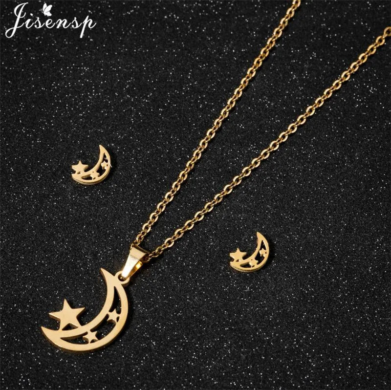 100% Tiny Star Edelstahl Anhänger Halsketten für Frauen Geburtstag Schmuck Einfache Crescent Moon Ohrringe Schmuck Dropshipping