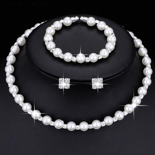 Hochzeit Braut Schmuck Set String von Perlen Prom Silber Farbe Kristall Armband Halskette Ohrringe für Frauen schmuck sets