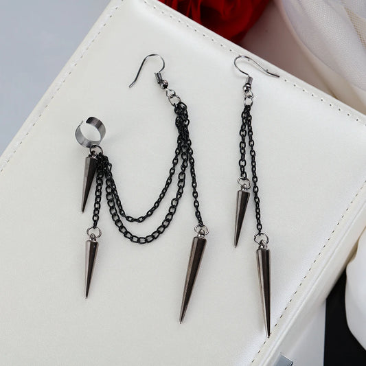 Männer Retro schwarze Quaste Kette lange Ohrringe Punk Ohrringe HipHop Niet Ohrringe für Frauen Gothic Party Schmuck Pen dientes