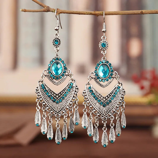 Vintage Mehrfarbige Kristall Strass Böhmische Ohrringe Für Frauen Ethnische Gypsy Geometrische Quaste Layered Boho Statement Ohrringe