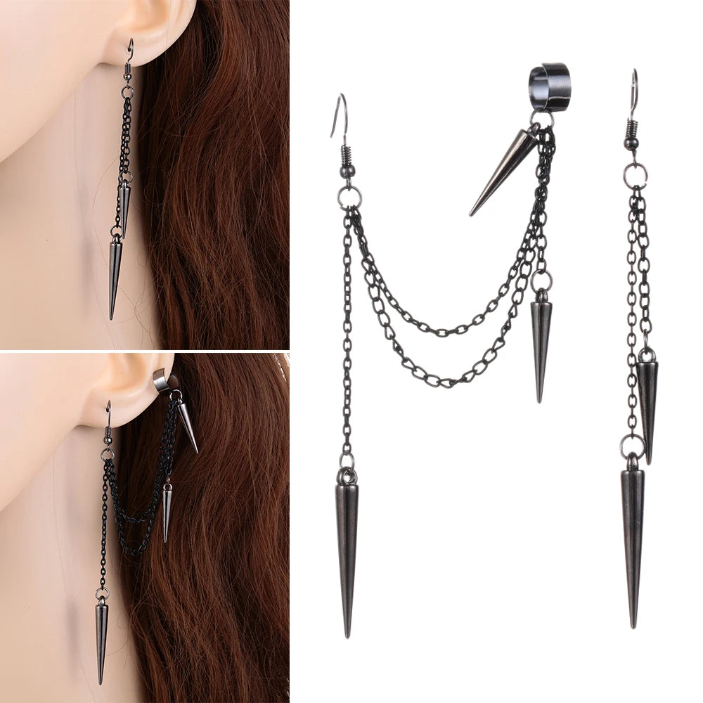 Männer Retro schwarze Quaste Kette lange Ohrringe Punk Ohrringe HipHop Niet Ohrringe für Frauen Gothic Party Schmuck Pen dientes