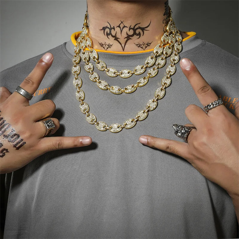 Iced Out Kaffeebohne Strasssteine Punk Miami Kubanische Halsband Halskette Armband Statement Hip Hop Große klobige dicke Kette Halskette