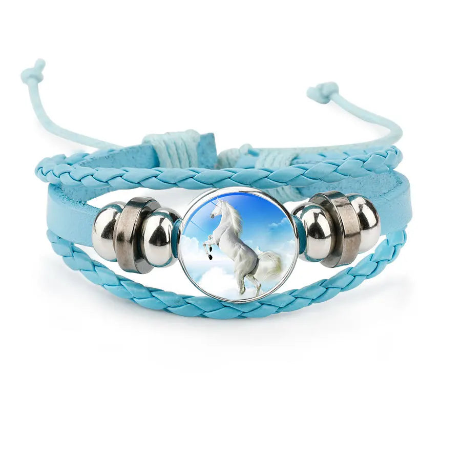 Neue Stil Multi-Farbe Leder Cartoon Pferd Muster Handgemachte Perlen Gewebt Armband Lila Multi-Schicht Pferd Armband