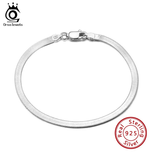 ORSA JEWELS Italienisches Armband aus massivem 925er-Sterlingsilber für Herren, flexibel, flach, Fischgrätenmuster, Damen-Kettenarmband, Schmuck SB107
