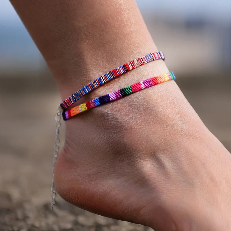 2 Teile/los Böhmische Fußkettchen für Männer und Frauen Handgemachte Seil Freundschaft Strand Barfuß Armband auf der Bein Kette Boho Fuß Schmuck
