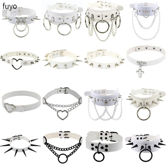 Weiß Sexy Vegan Choker Halsketten Punk Harajuku Goth Kragen Kette Traktion Halskette Leder Bondage Cosplay Party Schmuck Grunge