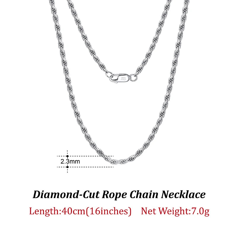 Rinntin Luxus-Halskette aus 925er-Sterlingsilber mit Diamantschliff für Herren und Damen, modischer italienischer Silber-Halskette, Schmuck SC29
