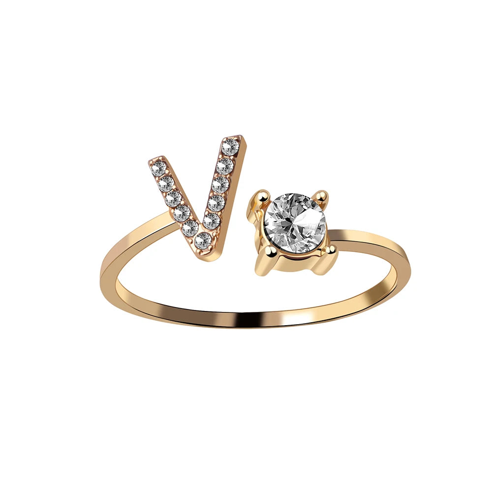 Mode 26 Initial Brief Ring Silber Farbe Persönlichkeit Finger Ringe Frauen Einfache Elegante Schmuck Freundschaft Geschenk Großhandel