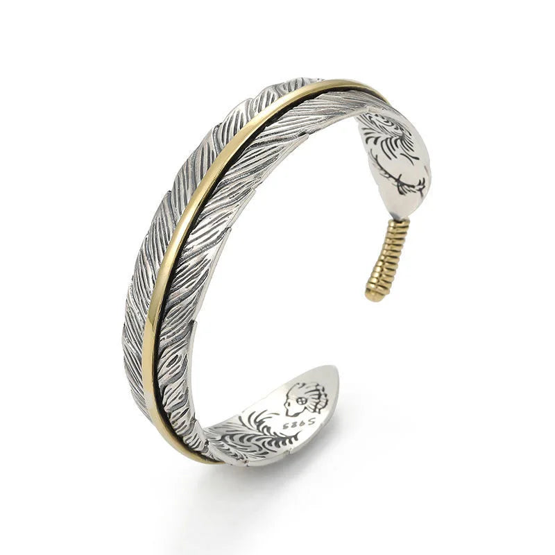 Silberfarbenes Feder-Manschettenarmband für Männer und Frauen, Vintage-verstellbares Armband, Armreif, Modeschmuck