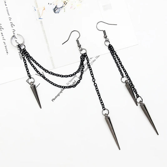 Schwarz kette quaste ohr-haken Asymmetrie Multilayer kette Punk Hip hop persönlichkeit Schmuck Ohr clip Baumeln Ohrringe für frauen mädchen