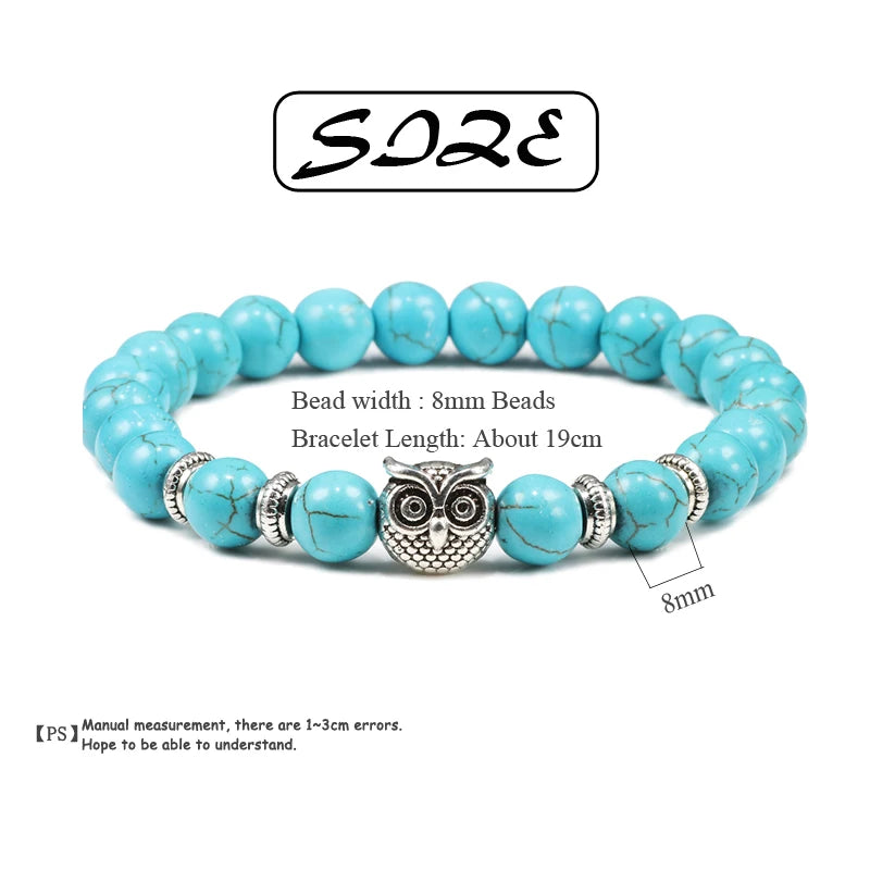 Natürliche Stein Perlen Eule Armbänder Malachit Rock Lava Armreifen Charme Strang Elastische Energie Yoga Buddha Schmuck Für Frauen Männer