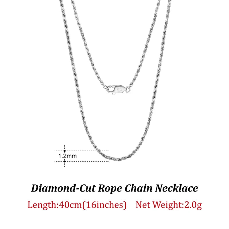 Rinntin Luxus-Halskette aus 925er-Sterlingsilber mit Diamantschliff für Herren und Damen, modischer italienischer Silber-Halskette, Schmuck SC29
