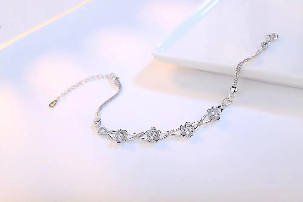 Luxuriöse Armbänder aus 925er-Sterlingsilber, violett, weißer Zirkonia, Pflaumenblüten-Armbänder und Armreifen für Frauen, Pulseira de Prata S-B51