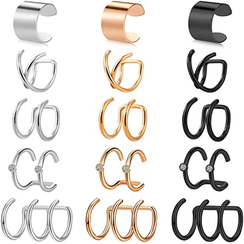 1 Stücke/15 Stücke Edelstahl Ohrstulpe Helix Knorpel Clip On Wrap Ohrringe Gefälschter Nasenring Nicht-Piercing Einstellbar Männer Frauen