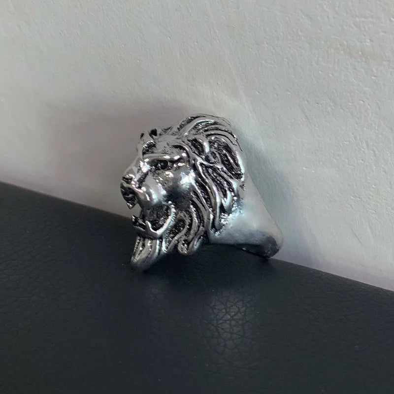 ZRM Vintage Ring Hip Hop Lion Kopf Ringe Für Männer Punk Tier Ringe Für Jungen Unisex Finger Ring Schmuck Geschenk