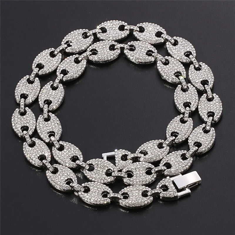 Iced Out Kaffeebohne Strasssteine Punk Miami Kubanische Halsband Halskette Armband Statement Hip Hop Große klobige dicke Kette Halskette