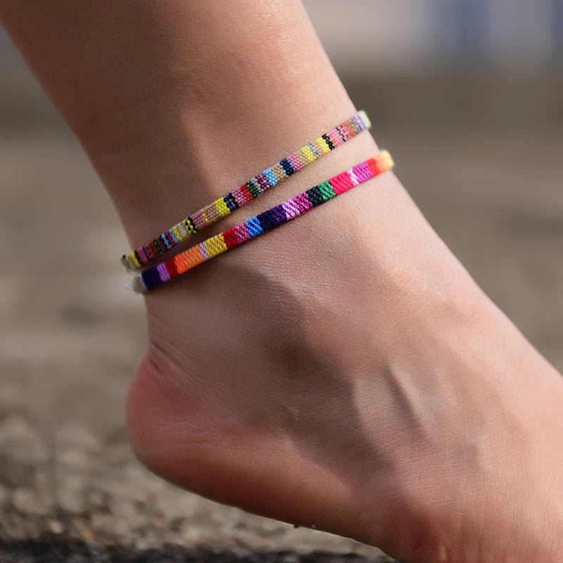 2 Teile/los Böhmische Fußkettchen für Männer und Frauen Handgemachte Seil Freundschaft Strand Barfuß Armband auf der Bein Kette Boho Fuß Schmuck