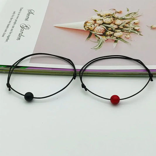 2 teile/satz Matte Schwarz Stein Naturstein Perlen Armband Rote Schnur Flechten Paar Armbänder für Männer Frauen Wunsch Schmuck