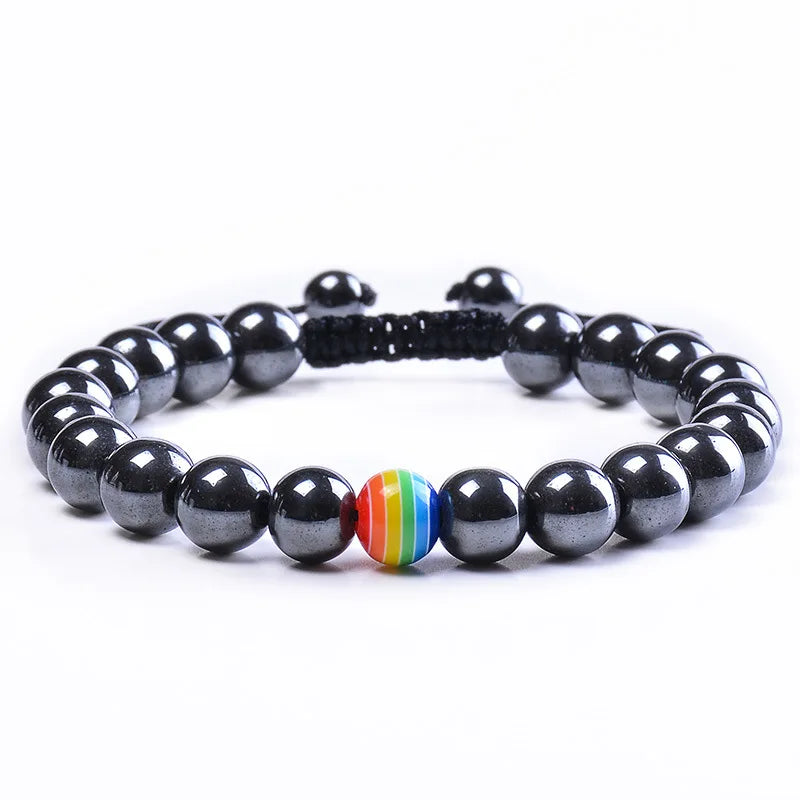 LGBT-Beziehungsarmband Rainbow Pride 8 mm weißes Howlith schwarzes Lavagestein-Armband Natursteinperlen Öldiffusor-Armbänder