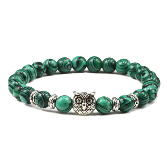 Natürliche Stein Perlen Eule Armbänder Malachit Rock Lava Armreifen Charme Strang Elastische Energie Yoga Buddha Schmuck Für Frauen Männer