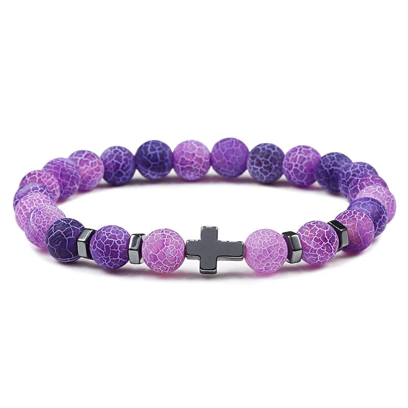 Gebet Männer Naturstein Holz Perlen Rosenkranz Hämatit Kreuz Armbänder Onyx Meditation Armband Frauen Yoga Schmuck Homme Pulsera