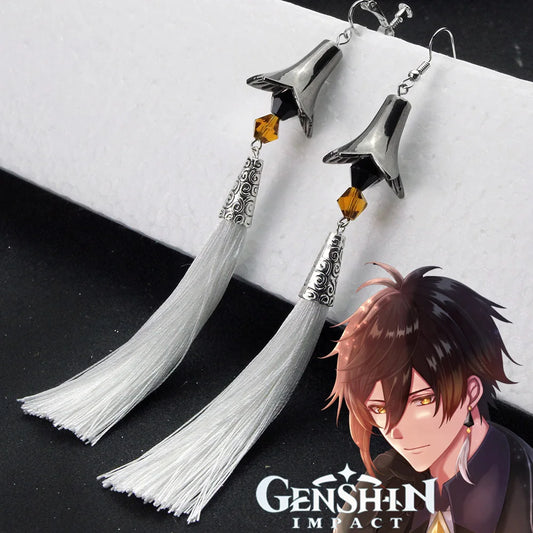 2023 neue Anime Genshin Impact Ohrringe Zhongli Lange Quaste Ohr Clips Tartaglia Eardrop Für Frauen Männer 1:1 Cosplay Schmuck Requisiten