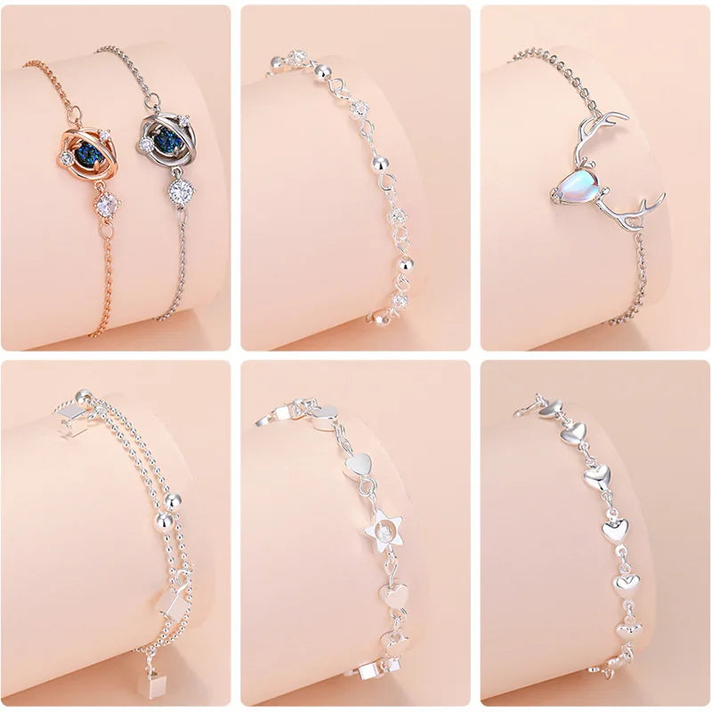Charm-Armband aus 925er-Sterlingsilber mit Glücksperlen für Damen, Kette, runde Armreifen, modischer Luxus-Qualitätsschmuck, Weihnachtsaccessoires