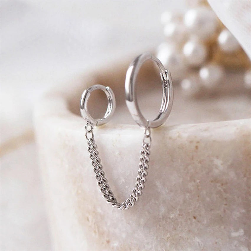 1PCS Koreanische Edelstahl Ohrringe Doppel Runde Mode Quaste Retro Lange Kette Hoop Metall Ohrringe Schmuck Großhandel
